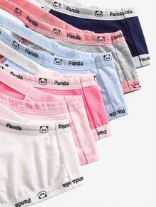 SHEIN 6件組可愛嘻哈簡約女孩心形與熊貓印花純色棉質舒適背心上衣，適合大童女孩，四季皆宜 - 彩色 - 查看 7