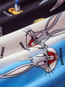 LOONEY TUNES X SHEIN 男士三件套卡通字母印花平角内裤 - 黑與白 - 查看 7