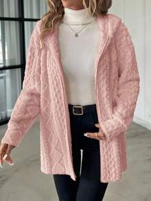 SHEIN Clasi Women's Long Sleeve Zip-Up Hooded Textured Fleece Jacket In Fall/Winter - Dusty Pink - View 5