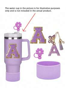A-C 6-One Piece Cup Accessory Set, Excluding Cups And Straws (30- 40 Ounces)-Accessory Set Includes: 1 Straw Top, 1 Letter Amulet, 1 Silicone Cup Protective Base, And 1 Cup Letter Sticker, Perfect As A Daily Or Holiday Surprise Gift. - Flash Purple - View 9