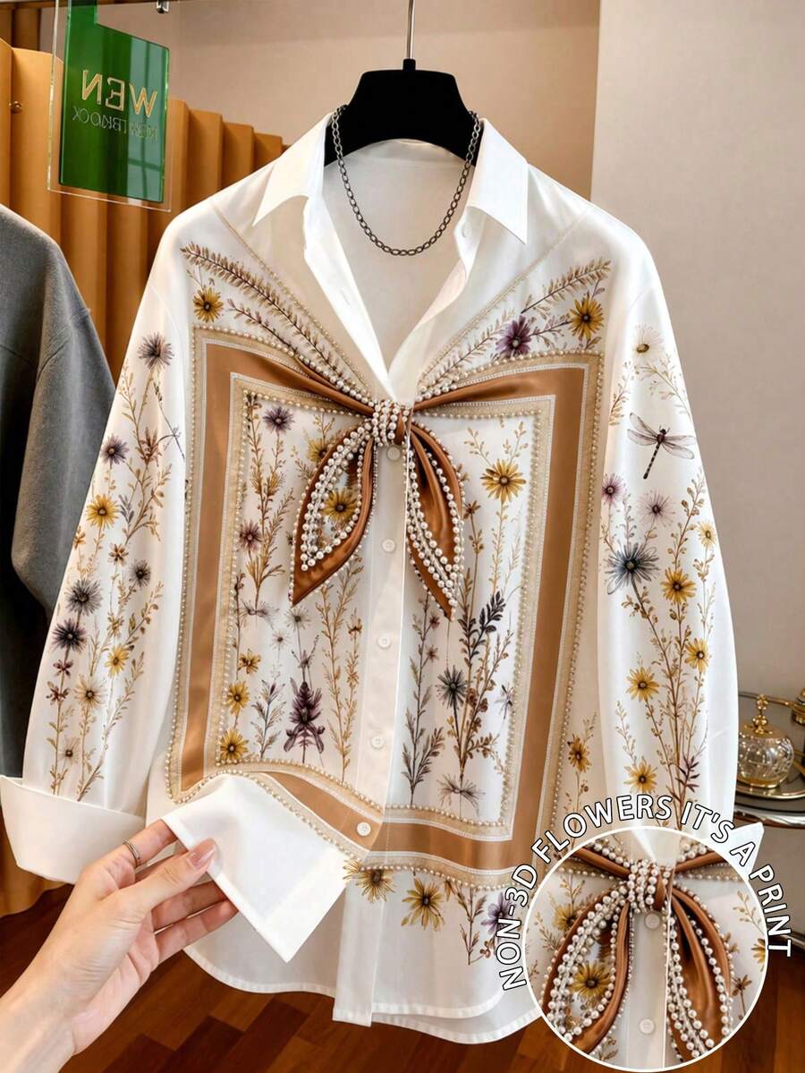 Resyla Women's 3D Floral Print Single-Breasted Long Sleeve Casual Shirt - Multicolor - View 1