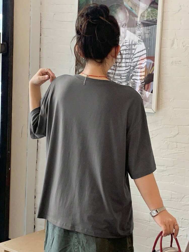 Dazy Plus Plus Size Round Neck Short Sleeve Printed Graphic Tee, Casual Distressed Street Style, Plus Size Women Spring/Summer