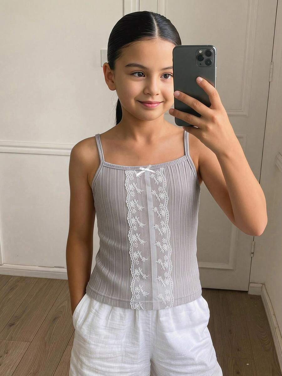 DAZY Girls Plus Size Lace Patchwork Sleeveless Camisole Summer - Grey - View 1