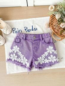 Maija Kids Maija Kids 女童鏤空刺繡設計毛邊牛仔短褲 - 紫色 - 查看 8