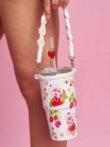 Strawberry Shortcake X SHEIN 500ml /16 Oz 真空隔熱不鏽鋼杯，1個防漏蓋，適用於熱飲/冷飲，適用於大多數杯架 - 白色 - 查看 5