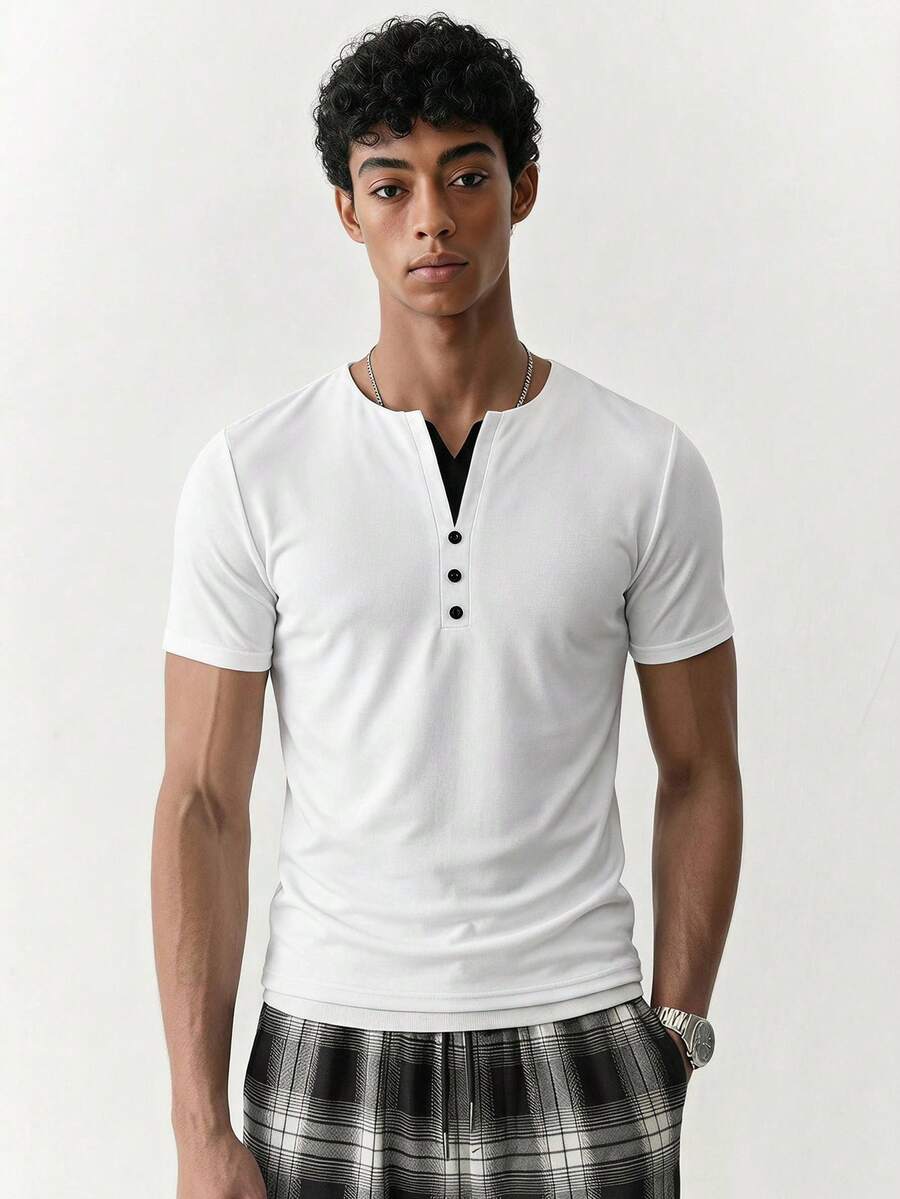 ESTAVOR Camiseta de estilo de negocios ligero de unicolor para hombres - Blanco - Ver 1