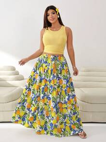 Solflare Conjunto de 2 piezas de falda maxi sin mangas amarilla talla grande - Multicolor - Ver 4