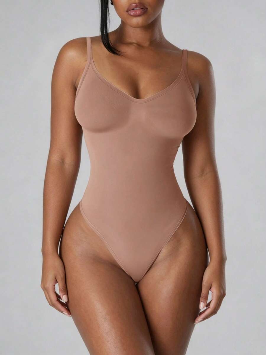 INAWLY Body de tirantes de uso diario simple y de unicolor para mujeres - Caqui - Ver 1