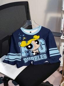 THE POWERPUFF GIRLS X SHEIN 女士圆领卡通字母印花休闲百搭日常短袖T恤 - 白色 - 查看 7