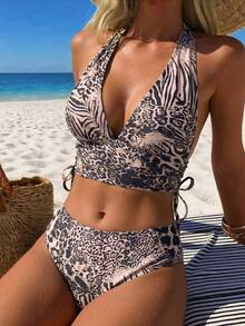 Swim Lushoire Summer Beach Solid Color Texture Bikini Set Music Festival - Multicolor - View 3