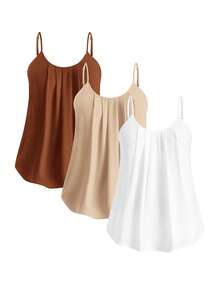 SHEIN Clasi 時尚優雅黑白紅大尺碼女款細肩帶背心多件組 - 棕色 - 查看 1