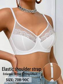 DesireSculpt 1pc Lace Patchwork Women's Non-Wired Bra - White - View 4