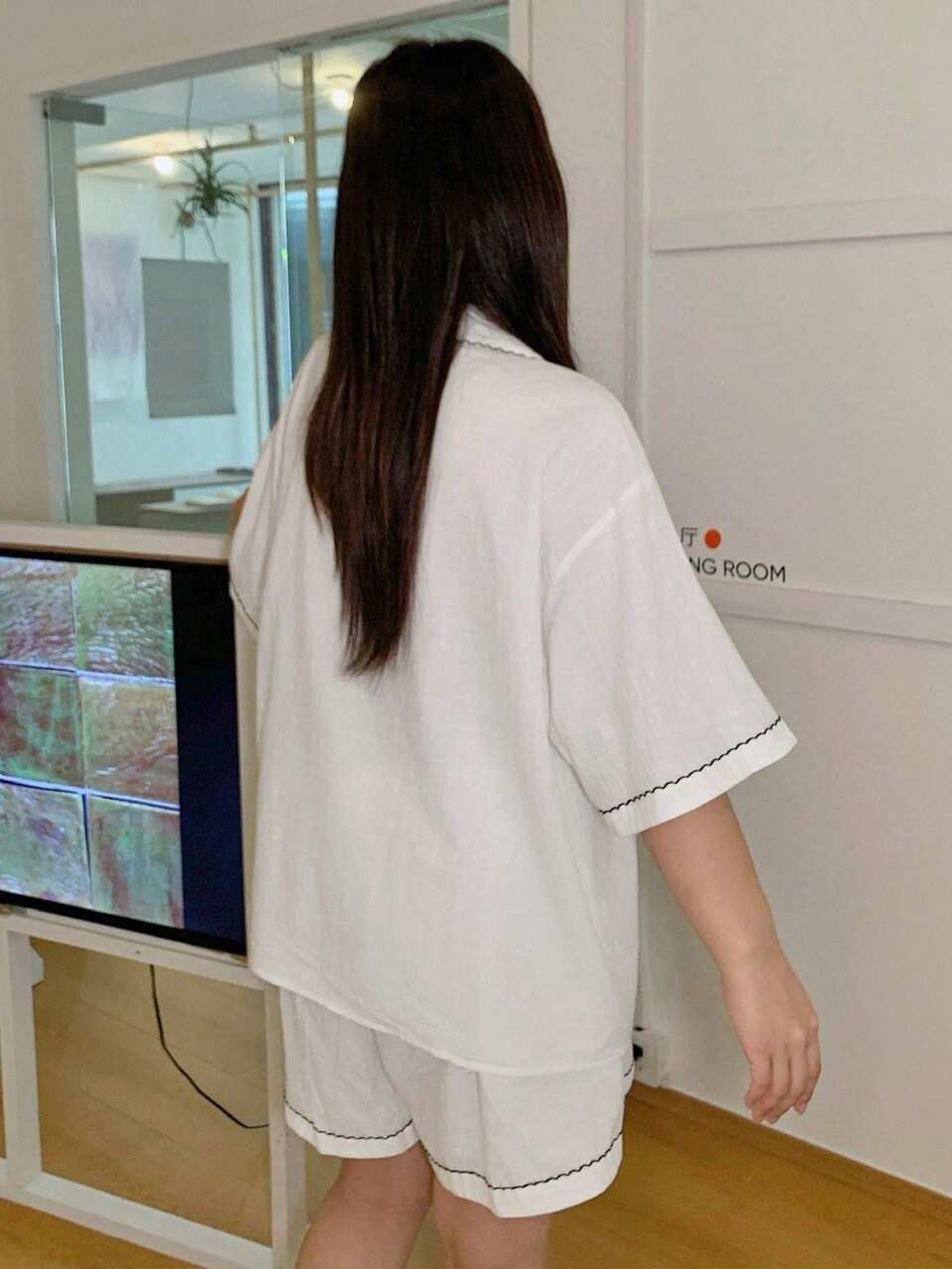 Dazy Plus Color Block Casual Loose Short Sleeve Shirt Top And Shorts Pajama Set, Plus Size Women Spring/Summer Sleepwear