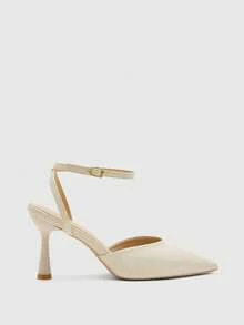 CUCCOO BIZCHIC Women Shoes Pointed Light Apricot Rear Ankle Strap Empty Classic High-Heeled Shoes, Daily Versatile Commuting Elegant Fashion Party Banquet Shoes Fall Shoes - Beige grey - View 2