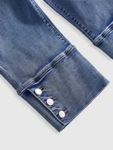 ROMWE Grunge Punk Summer Outfits Vintage Y2K Sexy Ultra Low Waist Denim Capri Pants - Baby Blue - View 4