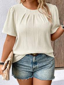 Momelise Blusa casual de mujer de talla grande lisa y sencilla de manga corta y cuello redondo para uso diario - Albaricoque - Ver 1