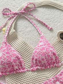 Swim Mod Bộ bikini hai mặt màu hồng nhạt họa tiết hoa dành cho nữ - Nhiều màu - Xem 5