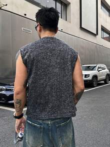 DAZY Camiseta gris de manga corta holgada con diseño de strass para hombres verano - Gris Oscuro - Ver 2