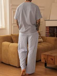 DAZY Multi-Color Short Sleeve Matching Pants Men's Pajama Set Summer - Multicolor - View 2