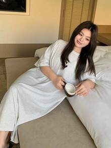 Dazy Plus Cartoon Pattern Loose Long T-Shirt Style Nightgown, Suitable For All Seasons Summer - Grey - View 6