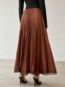 MOTF PREMIUM WOMEN'S 2026 ELEGANT MINIMALIST SOLID COLOR ELASTIC WAIST PLEATED SKIRT - Coffee Brown - View 3