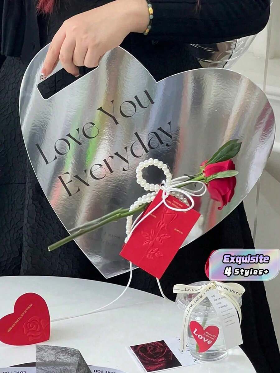 5 Pcs Heart-Shaped Handheld Gift Boxes, Wedding Valentine's Day DIY Flower Gift Boxes - multicolor - View 1