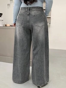 Dazy Plus Jeans vaqueros de pierna ancha y larga con efecto desgastado y lavado para tallas grandes - Gris - Ver 2