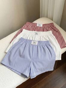 SHEIN EZwear 多色休閒大尺碼女款字母印花牛仔寬鬆短褲 - 彩色 - 查看 7