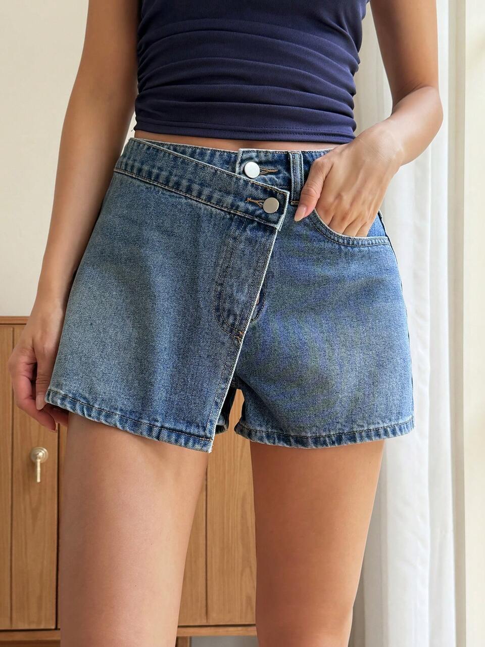 Women's Asymmetrical Waist Casual Denim Mini Skirt Everyday Light Blue Summer