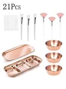 Facial Beauty Skin Care Spa Spa Care Tools Set, Stainless Steel Golden Mixing Mask Bowl, Diy Accessories, Golden Small Tray, Partition Golden Tray, Facial Fan Brush, Mask Applicator Brush, Facial Cleaning Sponge Compression Round - Multicolor - View 10