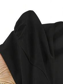 SHEIN PariChic 女士优雅通勤纯色泡泡袖纽扣连衣裙，夏季黑色纽扣连衣裙，经典黑色连衣裙，法式黑色连衣裙，纽扣中长连衣裙，夏季大学校园服装 - 黑色 - 查看 7