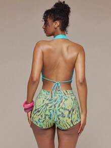 MUSERA Crochet Knit Ring Detail Cowl Halterneck Crop Top Spring Summer Ibiza Festival Holiday Vacation - Blue - View 2