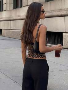 Firerie Women's Halter Neck Lace Backless Brown Print Tank Top Club Night Summer Rave - Brown - View 3