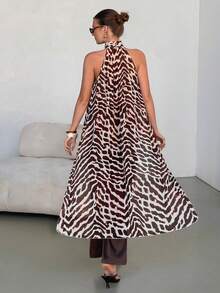 Lavishia Chemise en mousseline de soie sans manches à imprimé zébré à la mode pour femmes, convient pour l'été, les vacances, les fêtes et les tenues décontractées - Marron - Voir 2