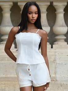 Mima John 2025 Women's Spring/Summer New Design Lace Trim Camisole Top,Summer Top Casual White - White - View 4