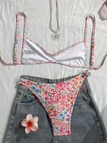 Swim Mod 女款夏季度假性感貼身印花隨機優雅沙灘兩件式泳衣 - 彩色 - 查看 2