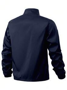 Manfinity Homme Chaqueta de cuello alto y manga larga de unicolor para hombres - Azul Marino - Ver 2