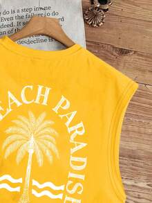 Manfinity Joysei Yellow Letter & Palm Tree Print Men's Tank Top - Yellow - View 3