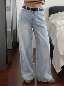 Livesso Casual Washed Loose Wide-Leg Jeans - Blue - View 9
