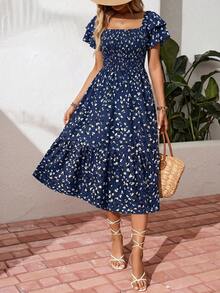 Breezaya ManYin Summer Allover Print Halter Ruffled Dress Maxi Vacation Beach Outfits Women - Royal Blue - View 6