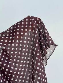 Lavishia 女款夏季優雅波點印花拼接細肩帶上衣 - 摩卡棕 - 查看 11