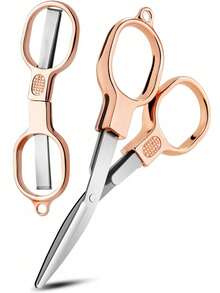 Double Circle Retro Rose Gold Folding Scissors - Portable Mini Rose Gold Scissors With Compact Design, Ideal For Private Fishing, Travel, Home Use, Lightweight & Easy To Carry, Sharp Rose Gold Blade For Precise Cutting - Rose gold - View 7