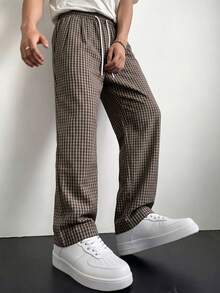 Manfinity Hypemode Men's Drawstring Waist Plaid Straight Leg Loose Casual Pants - Multicolor - View 3