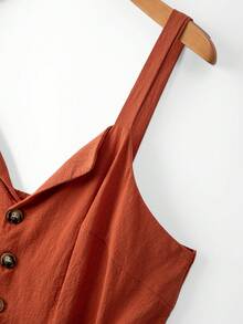 Linhara Plus Size Women's Solid Color Waist Tie Casual Daily Wear Romper - Rust Brown - View 8