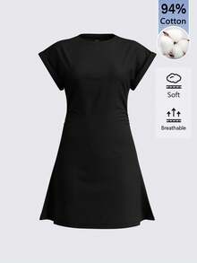 SHEIN BASICS 女款素色休閒派對短版洋裝 - 黑色 - 查看 6