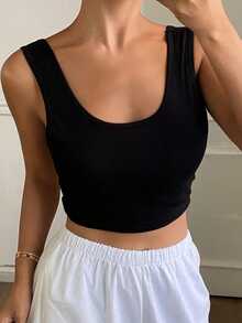 Livesso Wide Strap Backless Padded Short Solid Color Women's Sports Bra - Black - View 8