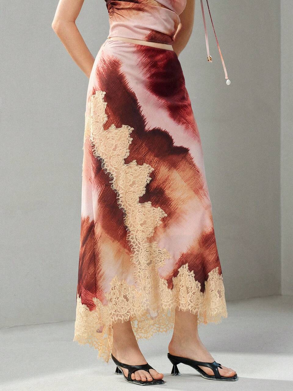 ASYMMETRICAL HEM LACE PATCHWORK SKIRT