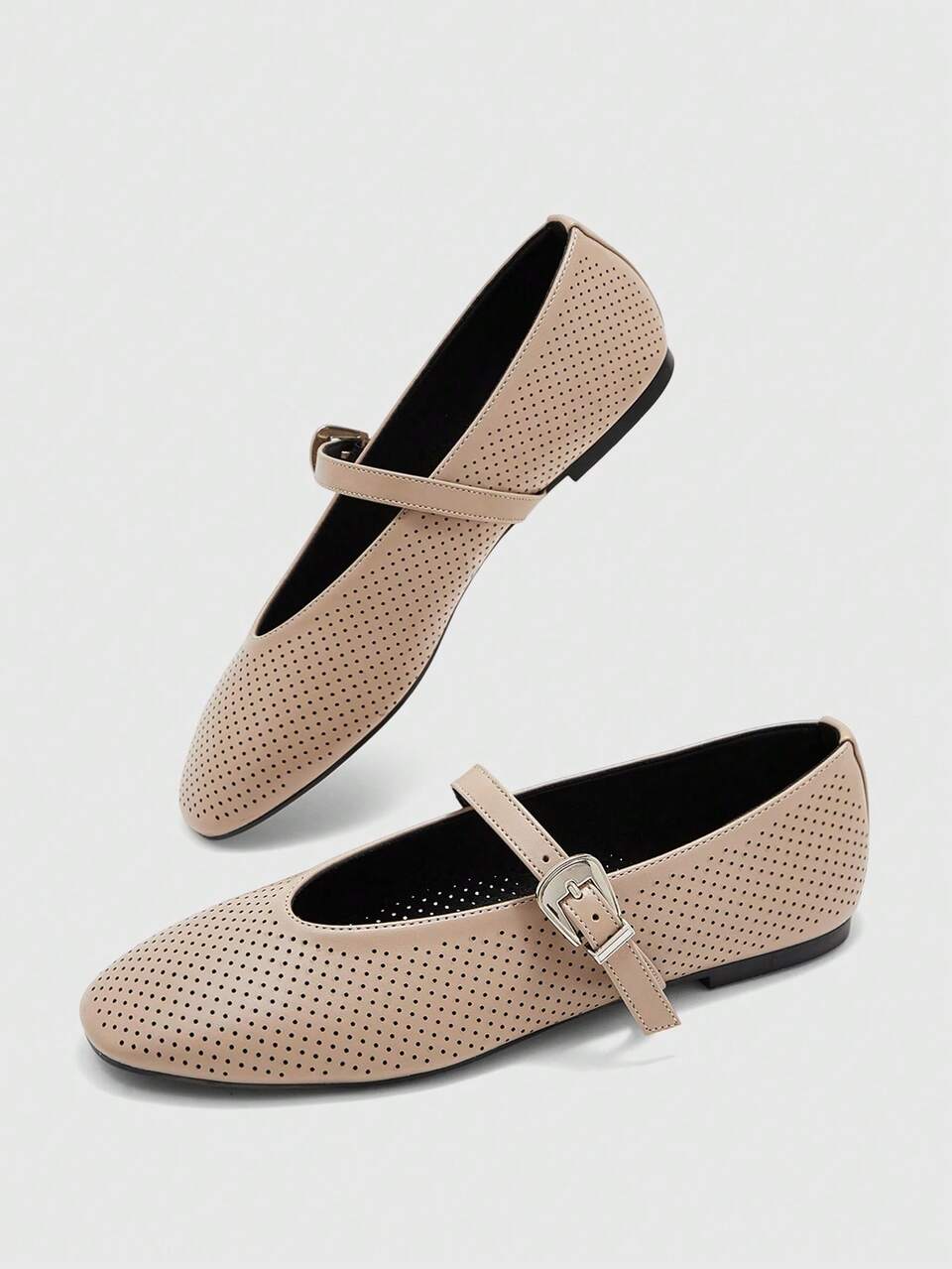CUCCOO BIZCHIC Women Shoes Apricot Punched Comfortable Breathable Vintage Mary Jane Women's Shoes Women's Flat Shoes Daily Commuting Comfortable Versatile Flat Shoes
