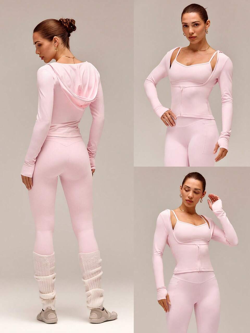 FeatherFit™ Daily Glow Buttery-Soft Stretchy Sweat-Wicking Waist-Length Hooded Top With Thumbholes Studio Yoga Pilates Daily Wear