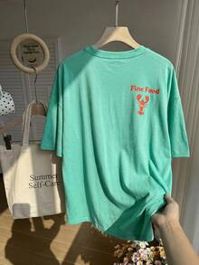 Comfortcana Oversize T-Shirts Casual Minimalist Shrimp Pattern Crew Neck Short Sleeve Ultra Loose Plus Size T-Shirt, Beach Holiday Vacation Mint Green Summer - Green - View 10